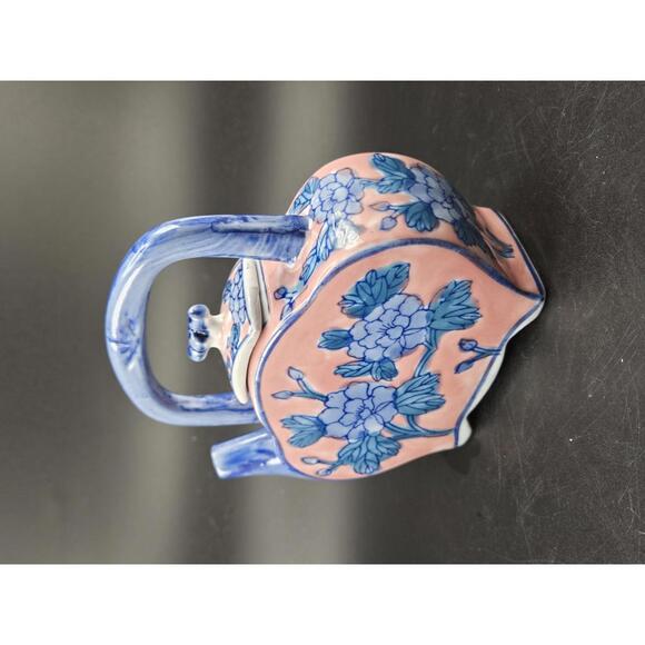 Ben Rickert Chinoiserie Teapot Blue Pink Floral Ceramic Asian Decor 5 In Tall - Picture 4 of 9